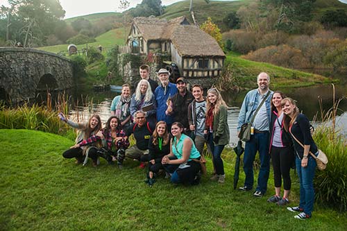 SUU students and faculty in Hobbiton, New Zealand.