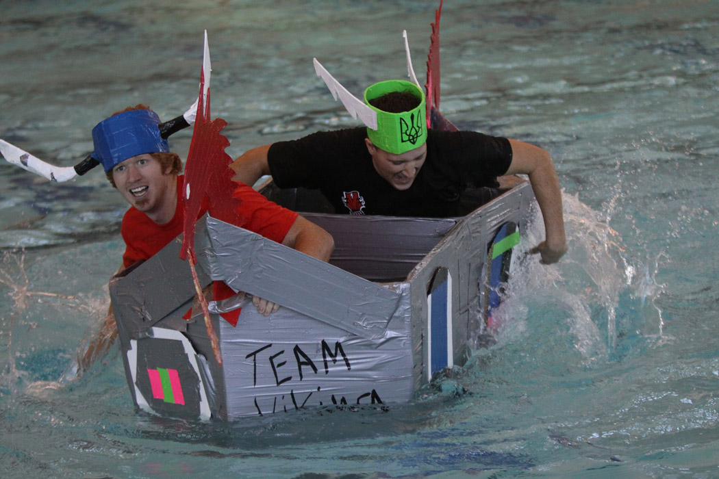 Students compete in the semi-annual Cardboard Boat races, hosted by College of Science. 