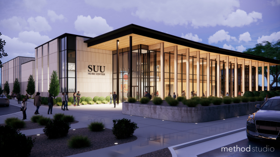 Rendering of the southwest view of SUU's new Music Center.