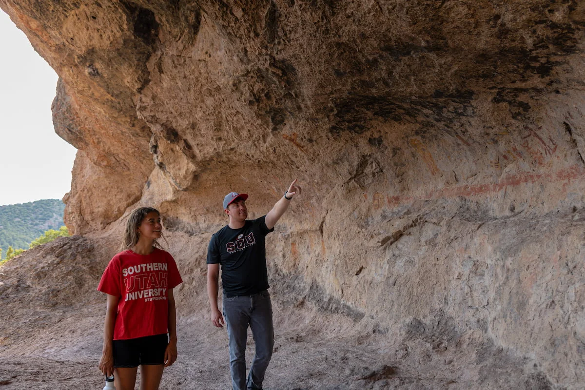 Southern Utah University students studying rocks as part of the Anthropology Bachelors degree.