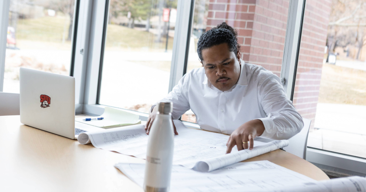 A civil engineering student works on a project