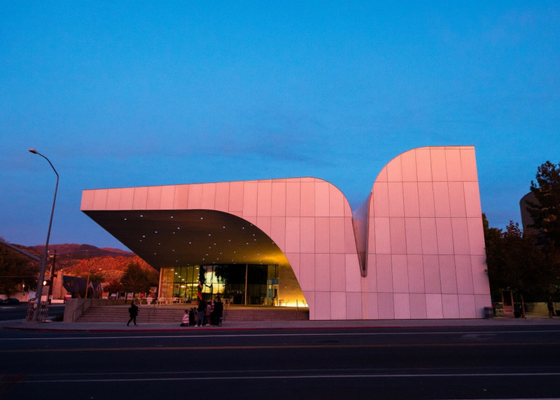 The Southern Utah Museum of Art building at sunset