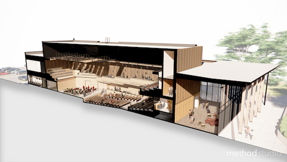 Rendering of the new Music Center. This is a cross section that shows all the different spaces.